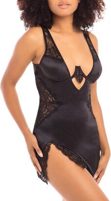 Plunge Neck Underwire Chemise with Lace Inset