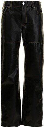 Contrast-Stitching Leather Trousers