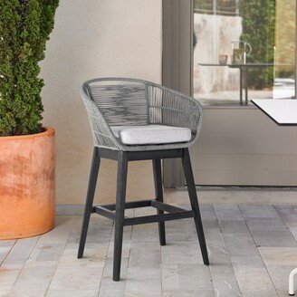 Coja Tavira Indoor Outdoor Bar Height Bar Stool in Black Brushed Wood with Grey Rope