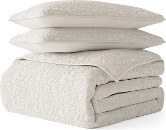 3-Piece Floral Stitch Quilt Set - King-AA