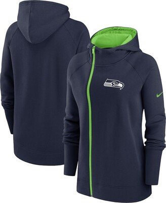 Women's College Navy Seattle Seahawks Asymmetrical Raglan Full-Zip Hoodie