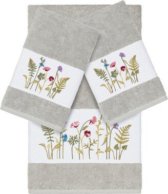 Turkish Cotton Serenity 3Pc Embellished Bath & Hand Towel Set-AA