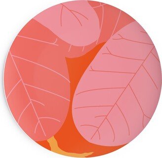 Salad Plates: Tropical Banana Leaves - Coral Spice Salad Plate, Pink