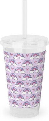 Travel Mugs: Rainbow Seamless - Purple Acrylic Tumbler With Straw, 16Oz, Purple