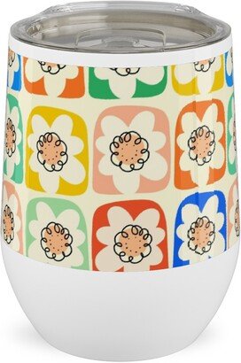 Travel Mugs: Abstract Retro Flower Doodle Squares - Multi Stainless Steel Travel Tumbler, 12Oz, Multicolor