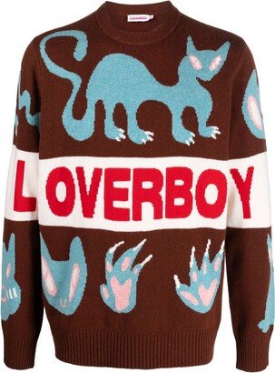 Loverboy cat-motif intarsia jumper