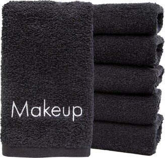 Arkwright Home Embroidered Makeup Remover Towels (Pack of 6), 11x17 in., Black, 100% Cotton Fingertip Towels