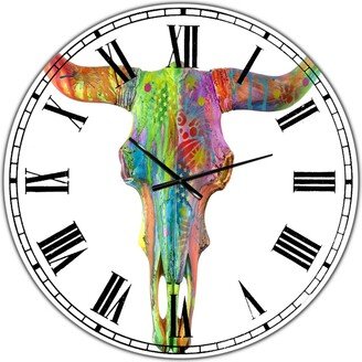 Designart Longhorn Rainbow Skull Large Modern Wall Clock - 36 x 36