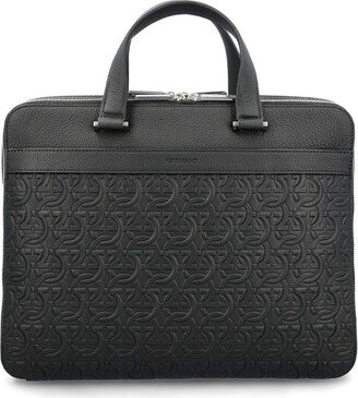 Monogram-Embossed Zipped Briefcase