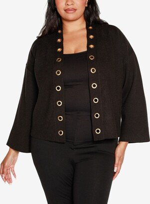 Size Drop Shoulder Grommet Cardigan Sweater