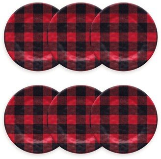 Vintage-Like Lodge Buffalo Check Melamine Salad Plate Set, 6 Piece - Black, Red Check