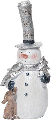 Resin 10 in. White Christmas Metallic Snowman Figurine