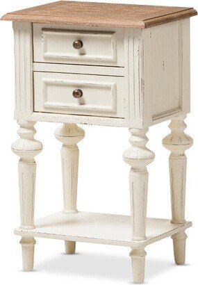 Marquetterie French Provincial Style Weathered Oak Wash Distressed Wood Finish Two - Tone 2 - Drawer and 1 - Shelf Nightstand - White