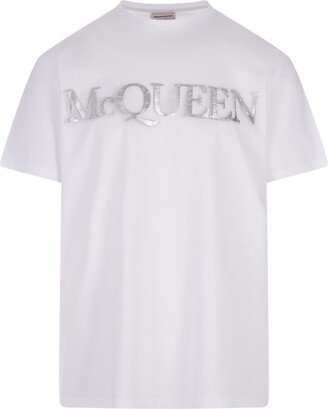 Oversize T-shirt In White And Silver