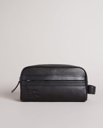 Branded Leather Washbag in Black