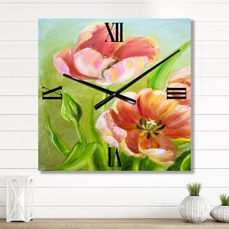 Designart 'Vintage Red Tulips Flowers III' Traditional Large Wall Clock