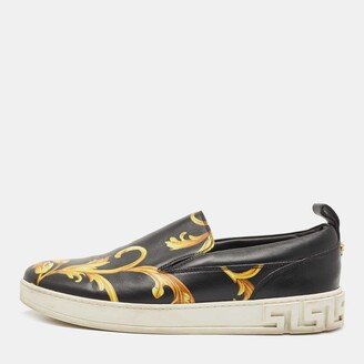 Black/Gold Barocco Printed Leather Slip On Sneakers Size 42