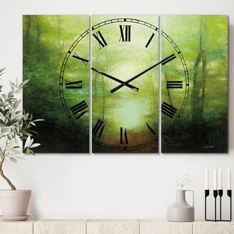 Designart 'Into the Clearing Forest' Cottage 3 Panels Large Wall CLock - 36 in. wide x 28 in. high - 3 panels