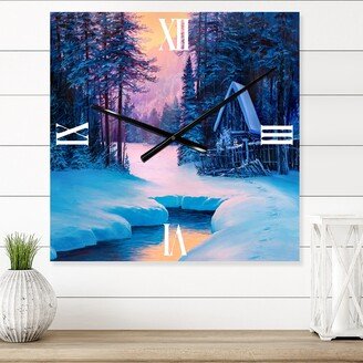 Designart 'Winter Landscape & The River House In The Woods II' Lake House wall clock