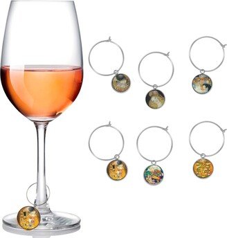 Gustav Klimt Artwork Set Of 6 Wine Charms Pick Piece Custom Multiple Variations Glass Marker Hostess Gift Art Lover