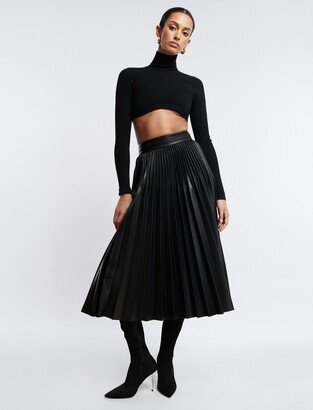 Audette Faux Leather Pleated Midi Skirt