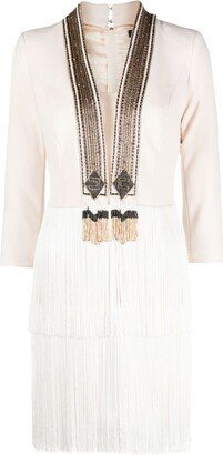 Embroidered Fringed Minidress