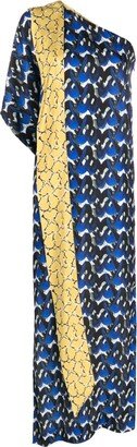 There Was One x Lisa Folawiyo mix-print one-shoulder dress