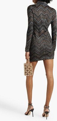 Sequin-embellished crochet-knit turtleneck mini dress