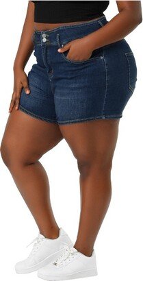 Agnes Orinda Agne Orinda Women' Denim Plu Size High Wait With Pocket Stretchy Jean Short Dark Blue 4X