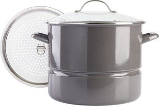 16 Quart Enamel On Steel Stock Pot With Steamer and Lid in Graphite Grey