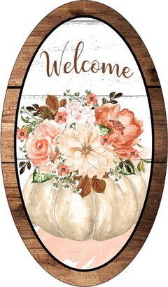 Wreath Sign, Welcome White Pumpkin Signs For Wreaths, Enhancement, Oval Sign