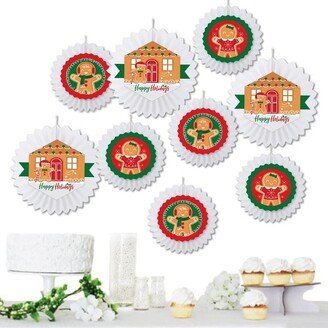 Big Dot of Happiness Gingerbread Christmas - Hanging Gingerbread Man Holiday Party Tissue Decoration Kit - Paper Fans - Set of 9