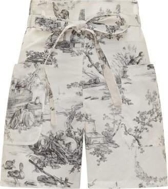 High-Waist Graphic-Printed Belted Shorts