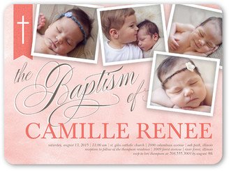 Baptism Invitations: Cross Ribbon Girl Baptism Invitation, Pink, Matte, Signature Smooth Cardstock, Rounded