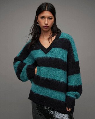 Lou Sparkle V-Neck Striped Sweater - Black/sycamore