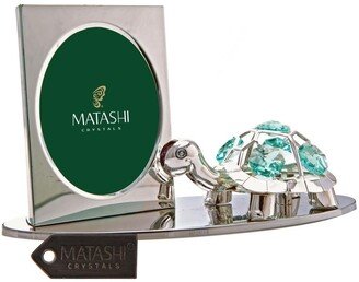 Matashi Home Office Desc Decor Silver Plated Tabletop Picture Frame with Crystal Decorated Cartoon Tortoise Figurine on a Base