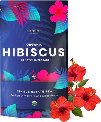 Cederberg Tea Company Hibiscus Herbal Tea, USDA Organic, Non-GMO, Eco-Friendly and Caffeine Free - 100 Compostable Tea Bags