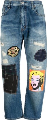 Patchwork cropped jeans