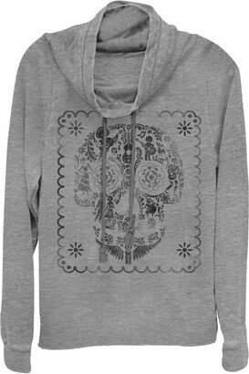 Juniors Womens Coco Sugar Skull Stamp Cowl Neck Sweatshirt - Gray Heather - Small