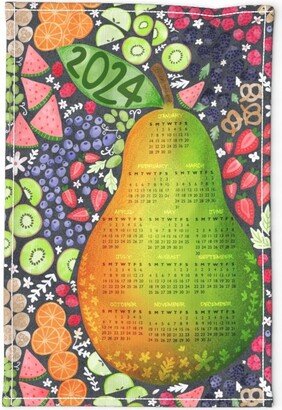 2024 Calendar Tea Towel - Tutti Fruitti By Creativeinchi Fruit Pear Rainbow Linen Cotton Canvas Spoonflower