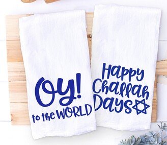 Funny Hanukkah Towel - Hostess Gift Oy To The World + Happy Challah Days Kitchen Towels Jewish Holiday