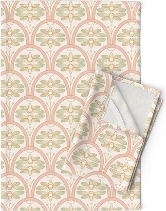 Blush Pink Tea Towels | Set Of 2 - Cicada Damask By Bobbie Val Mint Green Art Deco Style Linen Cotton Spoonflower