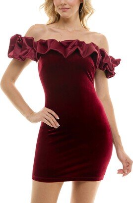 Juniors' Stretch Velvet Ruffled Bodycon Dress - Wine/Wine