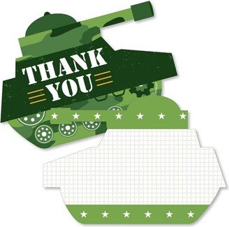Big Dot of Happiness Camo Hero - Shaped Thank You Cards - Army Military Camouflage Party Thank You Note Cards with Envelopes - Set of 12
