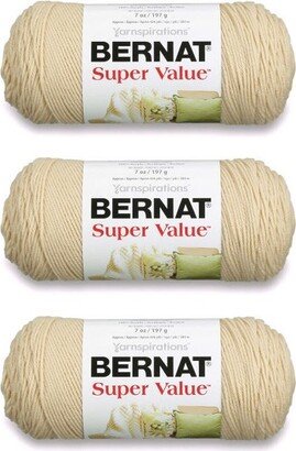 Bernat Super Value Oatmeal Yarn - 3 Pack of 198g/7oz - Acrylic - 4 Medium (Worsted) - 426 Yards - Knitting/Crochet