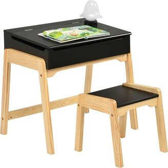 Kids Table & Chair Set Wooden Activity Art Study Desk w/ Storage Space Espresso