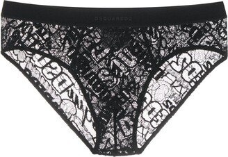 Logo-Embroidered Lace Briefs