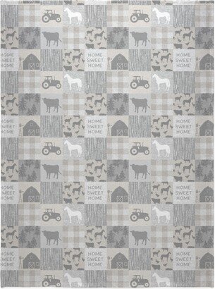 Fleece Photo Blankets: Home Sweet Home Farm - Grey And Cream Blanket, Plush Fleece, 60X80, Gray