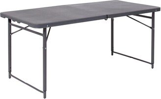 Emma+oliver 4-Foot Height Adjustable Bi-Fold Dark Gray Plastic Folding Table With Handle