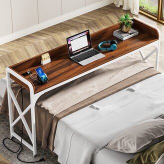 YUZHOU Over Bed Table with Wheels, 70.8 Inch Overbed Desk with Outlet & USB